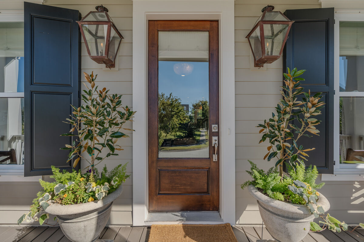 Front door and lanterns